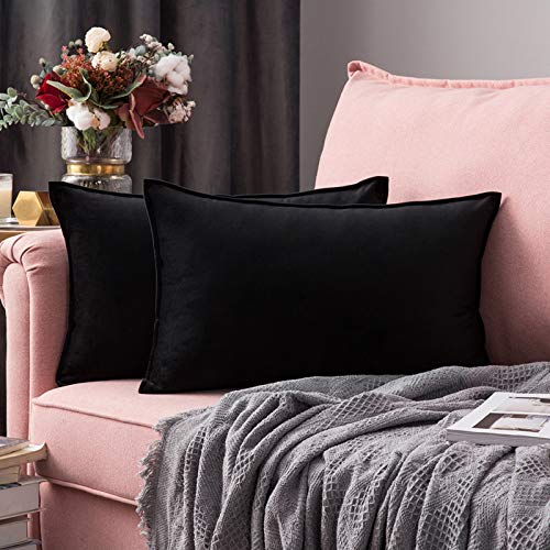 MIULEE 2er Set Samt Kissenbezug Flansch Kissenhülle Dekorative Sofakissen Dekokissen Umwickelte Kante Kissenbezüge Zierkissenbezug für Sofa Wohnzimmer Schlafzimmer 30x50 cm Schwarz von MIULEE