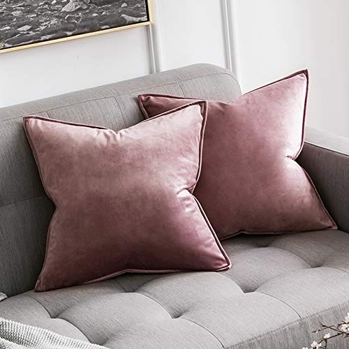 MIULEE 2er Set Samt Kissenbezug Flansch Kissenhülle Dekorative Sofakissen Dekokissen Umwickelte Kante Kissenbezüge Zierkissenbezug für Sofa Wohnzimmer Schlafzimmer 40x40 cm Marmelade, Einfarbig von MIULEE