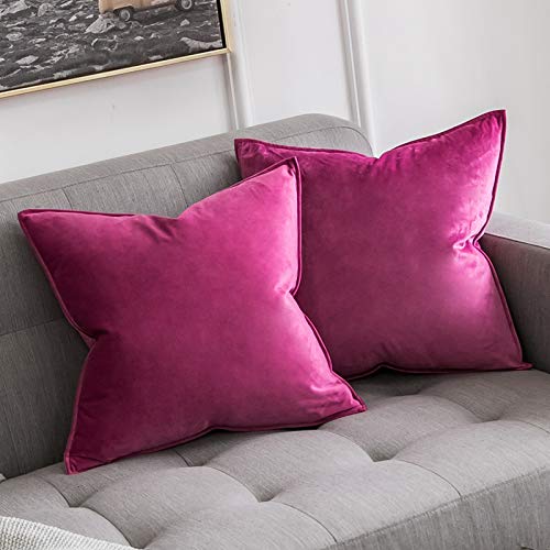 MIULEE 2er Set Samt Kissenbezug Flansch Kissenhülle Dekorative Sofakissen Dekokissen Umwickelte Kante Kissenbezüge Zierkissenbezug für Sofa Wohnzimmer Schlafzimmer 40x40 cm Rose Rot von MIULEE