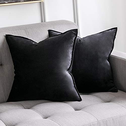 MIULEE 2er Set Samt Kissenbezug Flansch Kissenhülle Dekorative Sofakissen Dekokissen Umwickelte Kante Kissenbezüge Zierkissenbezug für Sofa Wohnzimmer Schlafzimmer 40x40 cm Schwarz von MIULEE