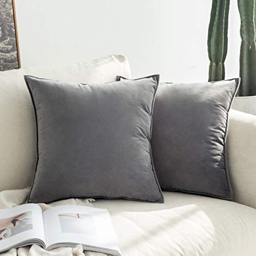 MIULEE 2er Set Samt Kissenbezug Flansch Kissenhülle Dekorative Sofakissen Dekokissen Umwickelte Kante Kissenbezüge Zierkissenbezug für Sofa Wohnzimmer Schlafzimmer 50x50 cm Dunkelgrau von MIULEE