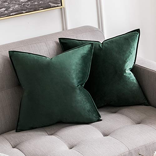 MIULEE 2er Set Samt Kissenbezug Flansch Kissenhülle Dekorative Sofakissen Dekokissen Umwickelte Kante Kissenbezüge Zierkissenbezug für Sofa Wohnzimmer Schlafzimmer 50x50 cm Dunkelgrün von MIULEE