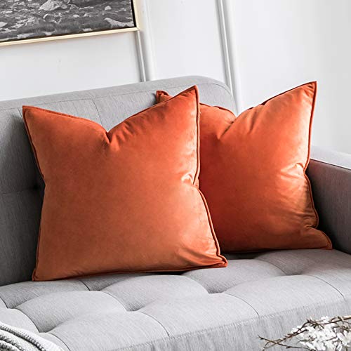 MIULEE 2er Set Samt Kissenbezug Flansch Kissenhülle Dekorative Sofakissen Dekokissen Umwickelte Kante Kissenbezüge Zierkissenbezug für Sofa Wohnzimmer Schlafzimmer 50x50 cm Orange von MIULEE