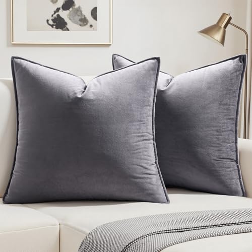 MIULEE 2er Set Samt Kissenbezug Flansch Kissenhülle Dekorative Sofakissen Dekokissen Umwickelte Kante Kissenbezüge Zierkissenbezug für Sofa Wohnzimmer Schlafzimmer 50x50 cm Hellgrau von MIULEE