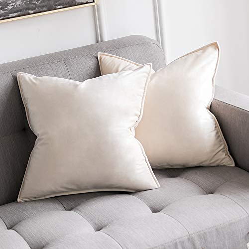 MIULEE 2er Set Samt Kissenbezug Flansch Kissenhülle Dekorative Sofakissen Dekokissen Umwickelte Kante Kissenbezüge Zierkissenbezug für Sofa Wohnzimmer Schlafzimmer 50x50 cm Creme weiß von MIULEE