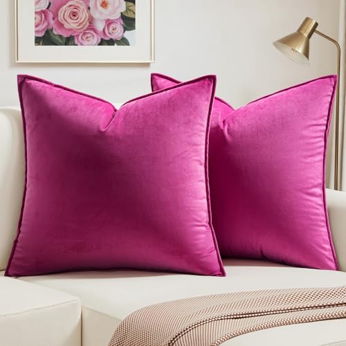 MIULEE 2er Set Samt Kissenbezug Flansch Kissenhülle Dekorative Sofakissen Dekokissen Umwickelte Kante Kissenbezüge Zierkissenbezug für Sofa Wohnzimmer Schlafzimmer 60x60 cm Rose Rot von MIULEE