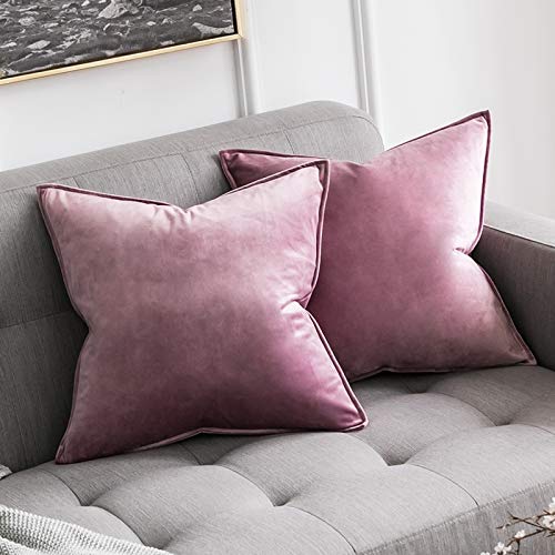 MIULEE 2er Set Samt Kissenbezug Flansch Kissenhülle Dekorative Sofakissen Dekokissen Umwickelte Kante Kissenbezüge Zierkissenbezug für Sofa Wohnzimmer Schlafzimmer 40x40 cm Pink Lila von MIULEE