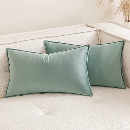 MIULEE 2er Set Samt Kissenbezug Flansch Kissenhülle Dekorative Sofakissen Dekokissen Umwickelte Kante Kissenbezüge Zierkissenbezug für Sofa Wohnzimmer Schlafzimmer 40x60 cm Dunstblau von MIULEE