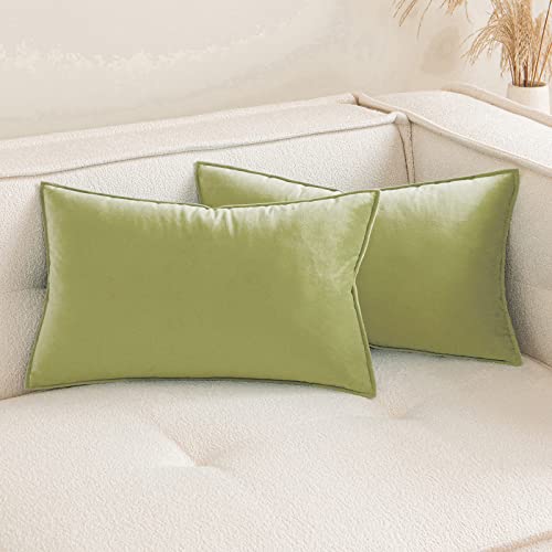 MIULEE 2er Set Samt Kissenbezug Flansch Kissenhülle Dekorative Sofakissen Dekokissen Umwickelte Kante Kissenbezüge Zierkissenbezug für Sofa Wohnzimmer Schlafzimmer 40x60 cm Grün von MIULEE