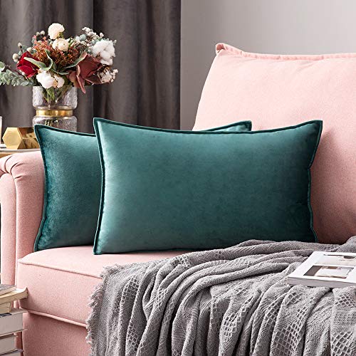 MIULEE 2er Set Samt Kissenbezug Flansch Kissenhülle Dekorative Sofakissen Dekokissen Umwickelte Kante Kissenbezüge Zierkissenbezug für Sofa Wohnzimmer Schlafzimmer 40x60 cm Malachitgrün von MIULEE