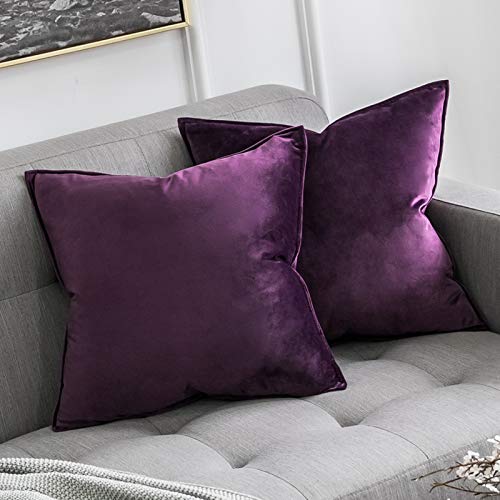 MIULEE 2er Set Samt Kissenbezug Flansch Kissenhülle Dekorative Sofakissen Dekokissen Umwickelte Kante Kissenbezüge Zierkissenbezug für Sofa Wohnzimmer Schlafzimmer 45x45 cm Aubergine Lila von MIULEE