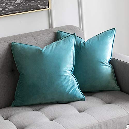 MIULEE 2er Set Samt Kissenbezug Flansch Kissenhülle Dekorative Sofakissen Dekokissen Umwickelte Kante Kissenbezüge Zierkissenbezug für Sofa Wohnzimmer Schlafzimmer 45x45 cm Blaugrün von MIULEE