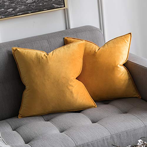 MIULEE 2er Set Samt Kissenbezug Flansch Kissenhülle Dekorative Sofakissen Dekokissen Umwickelte Kante Kissenbezüge Zierkissenbezug für Sofa Wohnzimmer Schlafzimmer 50x50 cm Orangegelb von MIULEE