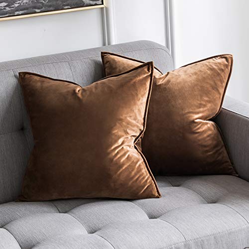 MIULEE 2er Set Samt Kissenbezug Flansch Kissenhülle Dekorative Sofakissen Dekokissen Umwickelte Kante Kissenbezüge Zierkissenbezug für Sofa Wohnzimmer Schlafzimmer 60x60 cm Schokoladenbraun von MIULEE