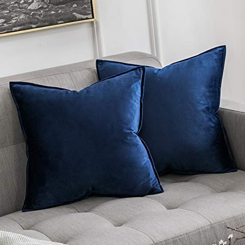 MIULEE 2er Set Samt Kissenbezug Flansch Kissenhülle Dekorative Sofakissen Dekokissen Umwickelte Kante Kissenbezüge Zierkissenbezug für Sofa Wohnzimmer Schlafzimmer 65x65 cm Dunkelblau von MIULEE