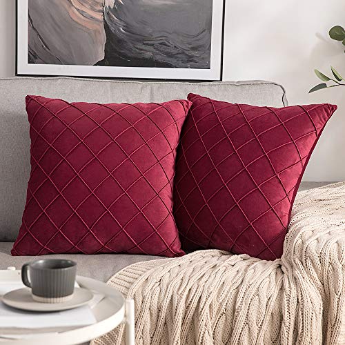 MIULEE 2er Set Samt Kissenbezug Gitter Sofakissen Dekokissen Kissenhülle Kissenbezüge Couchkissen Kissen Samtkissen Weich Einfarbig Zierkissen für Sofa Wohnzimmer 40x40 cm Weinrot von MIULEE