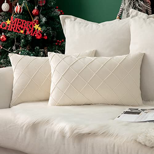 MIULEE Weihnachten 2er Set Samt Kissenbezug Gitter Sofakissen Dekokissen Kissenhülle Kissenbezüge Couchkissen Kissen Samtkissen Weich Einfarbig Zierkissen für Sofa Wohnzimmer 40x60 cm Milchweiß von MIULEE