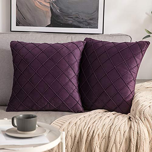 MIULEE 2er Set Samt Kissenbezug Gitter Sofakissen Dekokissen Kissenhülle Kissenbezüge Couchkissen Kissen Samtkissen Weich Einfarbig Zierkissen ohne Füllung für Sofa Wohnzimmer 45x45cm Aubergine von MIULEE