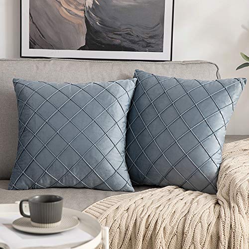 MIULEE 2er Set Samt Kissenbezug Gitter Sofakissen Dekokissen Kissenhülle Kissenbezüge Couchkissen Kissen Samtkissen Weich Einfarbig Zierkissen ohne Füllung für Sofa Wohnzimmer 45x45cm Himmelblau von MIULEE