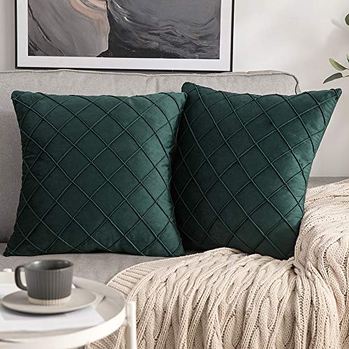 MIULEE 2er Set Samt Kissenbezug Gitter Sofakissen Dekokissen Kissenhülle Kissenbezüge Couchkissen Kissen Samtkissen Weich Einfarbig Zierkissen für Sofa Wohnzimmer 50x50 cm Dunkelgrün von MIULEE