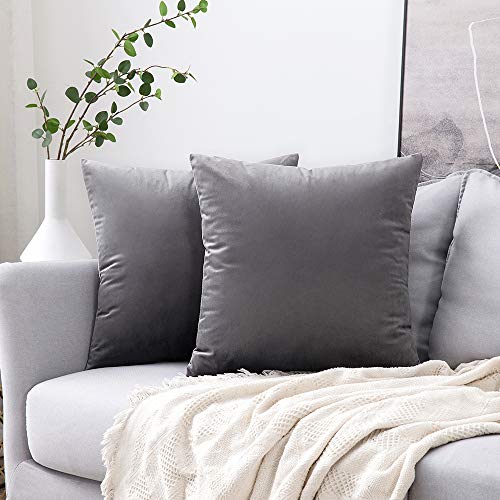 MIULEE 2er Set Samt Kissenbezug Kissenhülle Dekokissen Kissenbezüge Sofakissen Samtkissen Dekorative Couchkissen Bezug für Sofa Wohnzimmer Schlafzimmer 26x26 Inch 65x65 cm Dunkelgrau von MIULEE