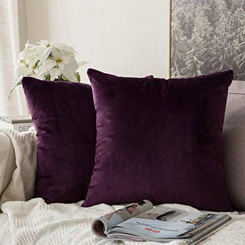 MIULEE Samt Kissenbezug Kissenhülle Kissenbezüge Sofakissen Dekorative Dekokissen Couchkissen Deko Bezug Überzug für Sofa Wohnzimmer Schlafzimmer 2er Set 26x26 Inch 65x65 cm Aubergine Lila von MIULEE