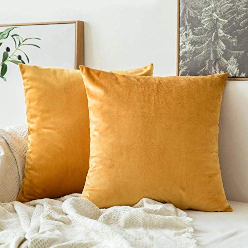MIULEE Samt Kissenbezug Kissenhülle Kissenbezüge Sofakissen Dekorative Dekokissen Couchkissen Deko Bezug Überzug für Sofa Wohnzimmer Schlafzimmer 2er Set 26x26 Inch 65x65 cm Golden von MIULEE