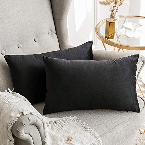 MIULEE 2er Set Samt Kissenbezug Kissenhülle Zierkissenbezug Dekorative Dekokissen Couchkissen Sofakissen Kopfkissenbezug Wurfkissenbezug Deko Bezug für Schlafzimmer Büro 40x60 cm Schwarz von MIULEE