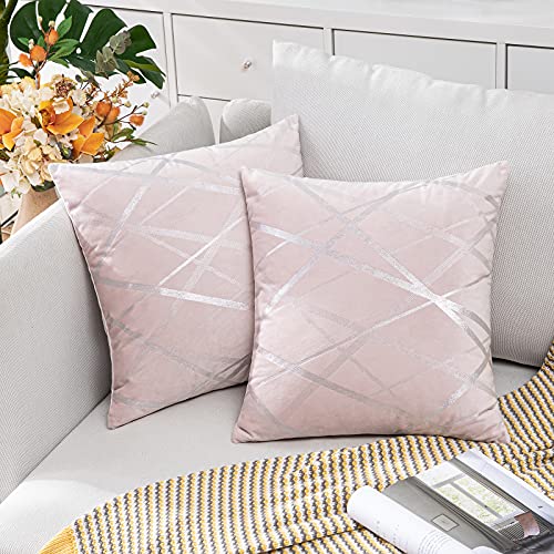 MIULEE 2er Set Samt Kissenbezug Silver Kissenbezüge Dekokissen Dekorativ Sofakissen Kissenhülle Zierkissenbezug Zierkissen Bezug Überzug Deko Kissen Bezüge Couchkissen Sofa Rosa 45x45 cm von MIULEE