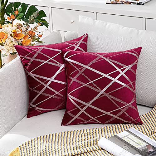 MIULEE 2er Set Samt Kissenbezug Silver Kissenbezüge Dekokissen Dekorativ Sofakissen Kissenhülle Zierkissenbezug Zierkissen Bezug Überzug Deko Kissen Bezüge Couchkissen Weinrot 45x45 cm von MIULEE