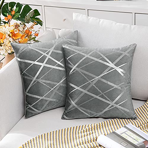 MIULEE 2er Set Samt Kissenbezug Silver Kissenbezüge Dekokissen Dekorativ Sofakissen Kissenhülle Zierkissenbezug Zierkissen Bezug Überzug Deko Kissen Bezüge Couchkissen Sofa Hellgrau 45x45 cm von MIULEE