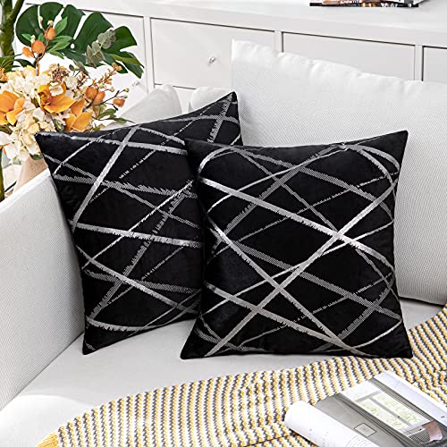 MIULEE 2er Set Samt Kissenbezug Silver Kissenbezüge Dekokissen Dekorativ Sofakissen Kissenhülle Zierkissenbezug Zierkissen Bezug Überzug Deko Kissen Bezüge Couchkissen Sofa Schwarz 40x40 cm von MIULEE