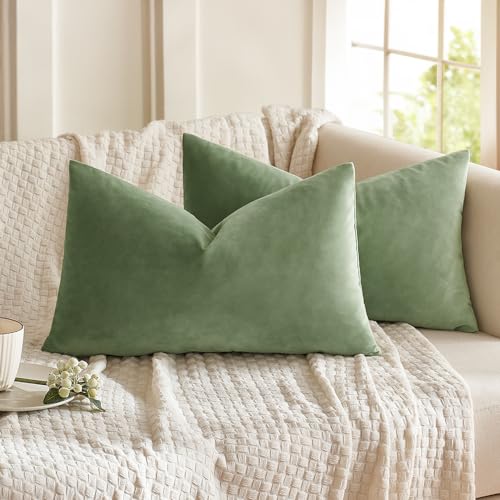 MIULEE 2er Set Samt Soft Solid Dekorative Quadrat Wurf Kissenbezüge Set Kissen Fall für Sofa Schlafzimmer Erbsen Grün 12x20 Zoll 30x50 cm von MIULEE
