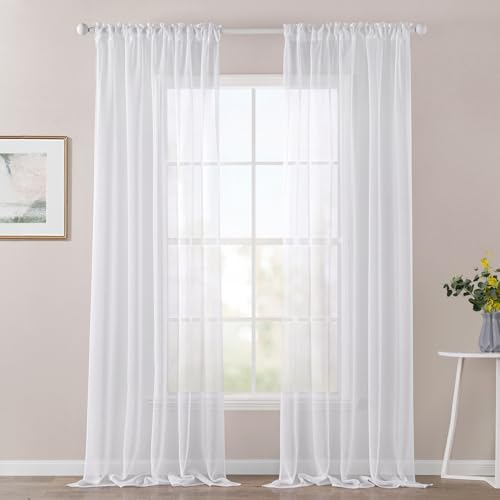 MIULEE 2er Set Sheer Voile Vorhang Stangedurchzug Transparente Gardine Polyester Fensterschal Transparent Wohnzimmer Luftig Dekoschal für Schlafzimmer 140 X 225cm(B x H),Rod Pocket Weiß von MIULEE