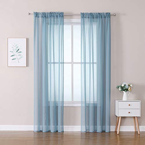 MIULEE 2er Set Sheer Voile Vorhang Stangedurchzug Transparente Gardine Polyester Fensterschal Transparent Wohnzimmer Luftig Dekoschal für Schlafzimmer 140 X 245 cm (B x H),Rod Pocket Staubiges Blau von MIULEE