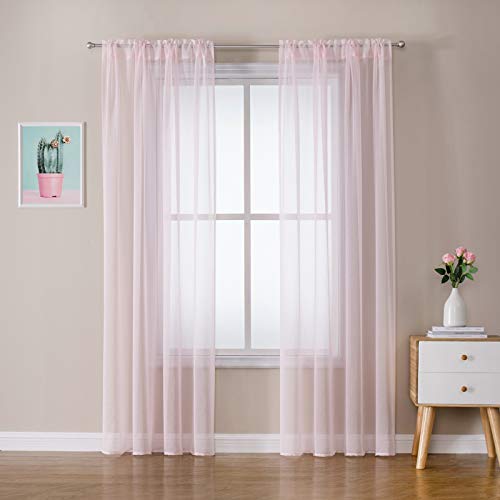 MIULEE 2er Set Sheer Voile Vorhang Stangedurchzug Transparente Gardine aus Polyester Fensterschal Transparent Wohnzimmer Luftig Dekoschal für Schlafzimmer 140 X 260 cm (B x H), Rod Pocket Rosa von MIULEE