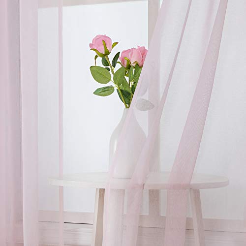 MIULEE 2er Set Sheer Voile Vorhang Stangedurchzug Transparente Gardine aus Voile Polyester Fensterschal Transparent Wohnzimmer Luftig für Schlafzimmer 140 X 215 cm (B x H), Rod Pocket Baby Rosa von MIULEE