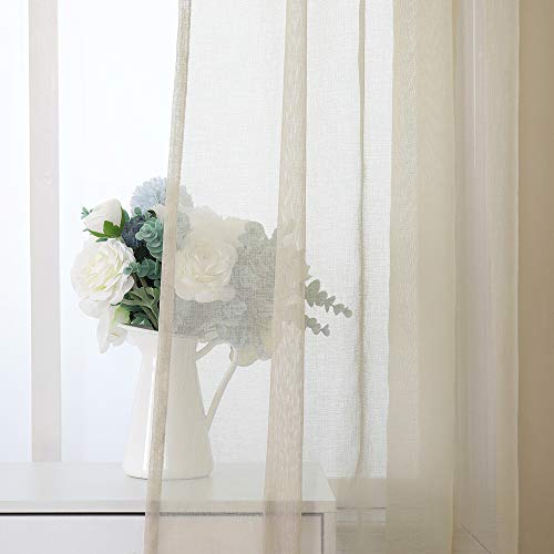 MIULEE 2er Set Sheer Voile Vorhang Stangedurchzug Transparente Gardine aus Voile Polyester Fensterschal Transparent Wohnzimmer Luftig für Schlafzimmer 140 X 215 cm (B x H), Rod Pocket Beige von MIULEE