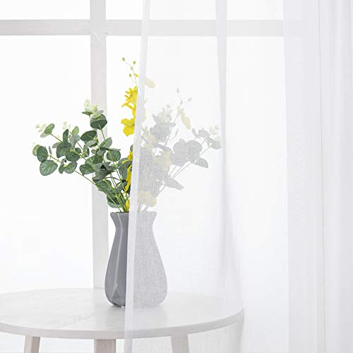 MIULEE 2er Set Sheer Voile Vorhang Stangedurchzug Transparente Gardine aus Voile Polyester Fensterschal Transparent Wohnzimmer Luftig für Schlafzimmer 140 X 215 cm (B x H), Rod Pocket Weiß von MIULEE