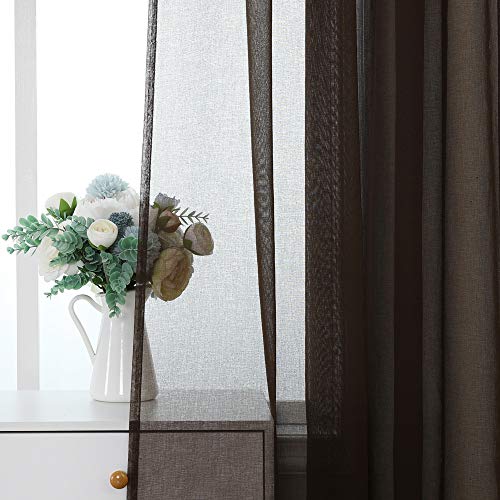 MIULEE 2er Set Sheer Voile Vorhang Stangedurchzug Transparente Gardine aus Voile Polyester Fensterschal Transparent Wohnzimmer Luftig für Schlafzimmer 140 X 280 cm (B x H), Rod Pocket Schokolade von MIULEE