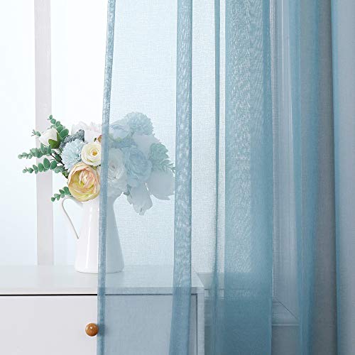 MIULEE 2er Set Sheer Voile Vorhang Stangedurchzug Transparente Gardine aus Voile Polyester Fensterschal Transparent Wohnzimmer Luftig für Schlafzimmer 140 X 280 cm (B x H), Rod Pocket Staubiges Blau von MIULEE