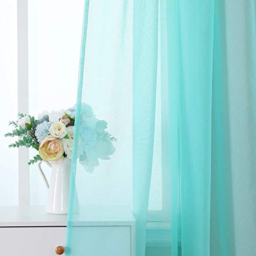 MIULEE 2er Set Sheer Voile Vorhang Stangedurchzug Transparente Gardine aus Voile Polyester Fensterschal Transparent Wohnzimmer Luftig für Schlafzimmer 140 X 215 cm (B x H), Rod Pocket Türkis von MIULEE