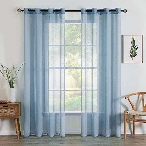 MIULEE 2er Set Sheer Voile Vorhang mit Ösen Transparente Gardine aus Polyester Ösenschal Transparent Wohnzimmer Luftig Dekoschal für Schlafzimmer 140 X 225cm (B x H), Grommet Top Staubiges Blau von MIULEE