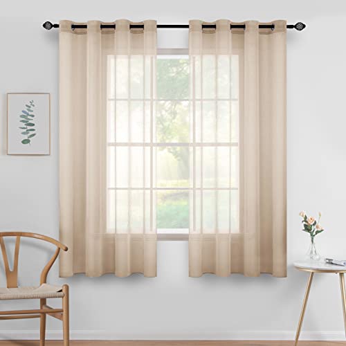 MIULEE Sheer Voile Vorhang mit Ösen Transparente Gardine Ösenvorhang Ösenschal Transparent Durchsichtig Luftig Dekoschal für Schlafzimmer Wohnzimmer 140x137 cm (B x H) 2er Set Khaki von MIULEE