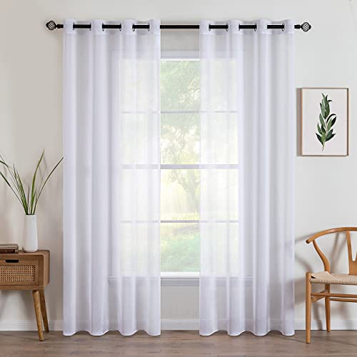 MIULEE Sheer Voile Vorhang mit Ösen Transparente Optik Gardinen Vorhänge Ösenvorhang Ösenschal Transparent Durchsichtig Fensterschal für Schlafzimmer Wohnzimmer Babyroom 140x215 cm (B x H) Weiß von MIULEE