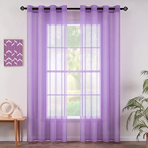 MIULEE 2er Set Sheer Voile Vorhang mit Ösen Transparente Gardine aus Voile Polyester Ösenschal Transparent Wohnzimmer Luftig Dekoschal für Schlafzimmer 140 X 225 cm (B x H), Grommet Top Hellpurpur von MIULEE