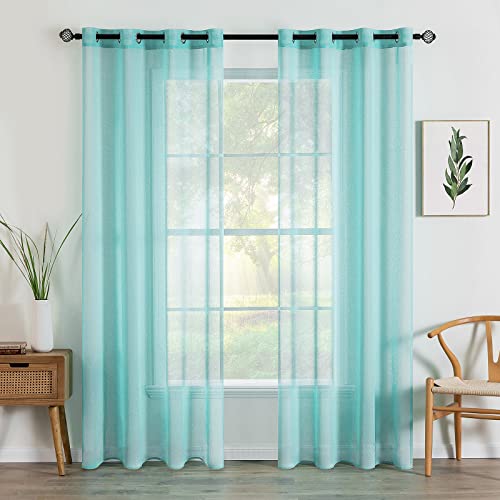 MIULEE 2er Set Sheer Voile Vorhang mit Ösen Transparente Gardine aus Voile Polyester Ösenschal Transparent Wohnzimmer Luftig Dekoschal für Schlafzimmer 140 X 225 cm (B x H), Grommet Top Türkis von MIULEE