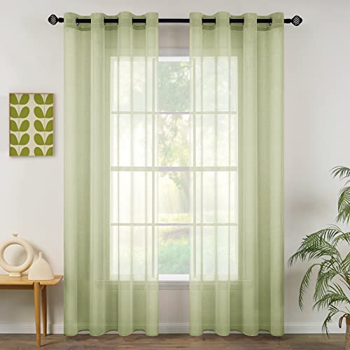 MIULEE 2er Set Sheer Voile Vorhang mit Ösen Transparente Gardine aus Voile Polyester Ösenschal Transparent Wohnzimmer Luftig Dekoschal für Schlafzimmer 140 X 225 cm (B x H), Grün von MIULEE