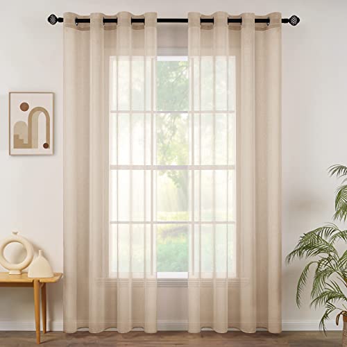 MIULEE Sheer Voile Vorhang mit Ösen Transparente Gardine Ösenvorhang Ösenschal Transparent Durchsichtig Luftig Dekoschal für Schlafzimmer Wohnzimmer 140x225 cm (B x H) 2er Set Khaki von MIULEE