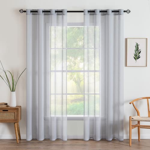 MIULEE 2er Set Sheer Voile Vorhang mit Ösen Transparente Gardine aus Voile Polyester Ösenschal Transparent Wohnzimmer Luftig Dekoschal für Schlafzimmer 140 X 235 cm (B x H), Grommet Top Grau von MIULEE